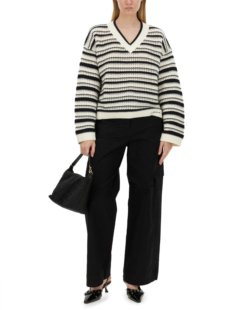Ganni Herringbone Trousers — Black, view 3