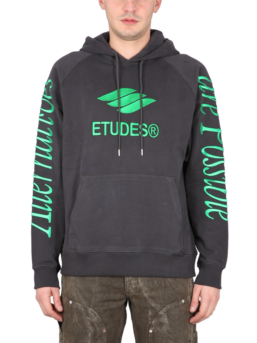 éTudes Studio Logo-Embroidered Organic Cotton Sweatshirt — Black, view 2
