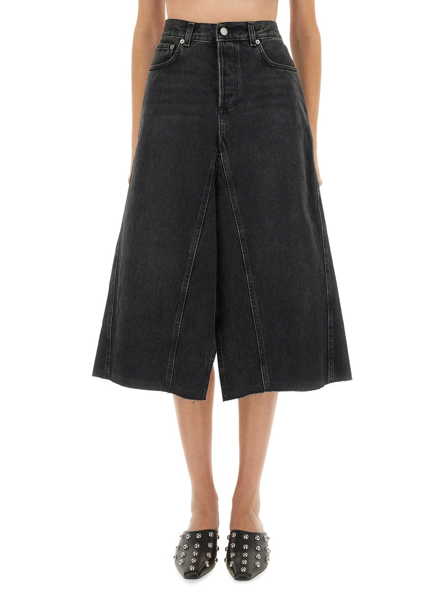 Haikure Cotton Midi Skirt — Black, view 2