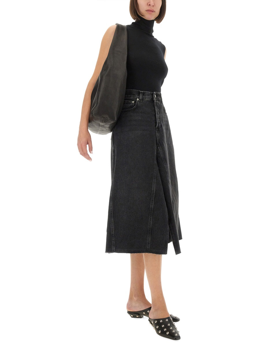 Haikure Cotton Midi Skirt — Black, view 3
