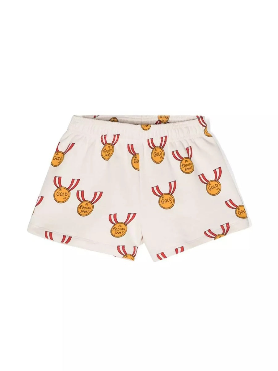 Mini Rodini Organic Cotton Medals AOP Jogger Shorts — Gray by Mini Rodini
