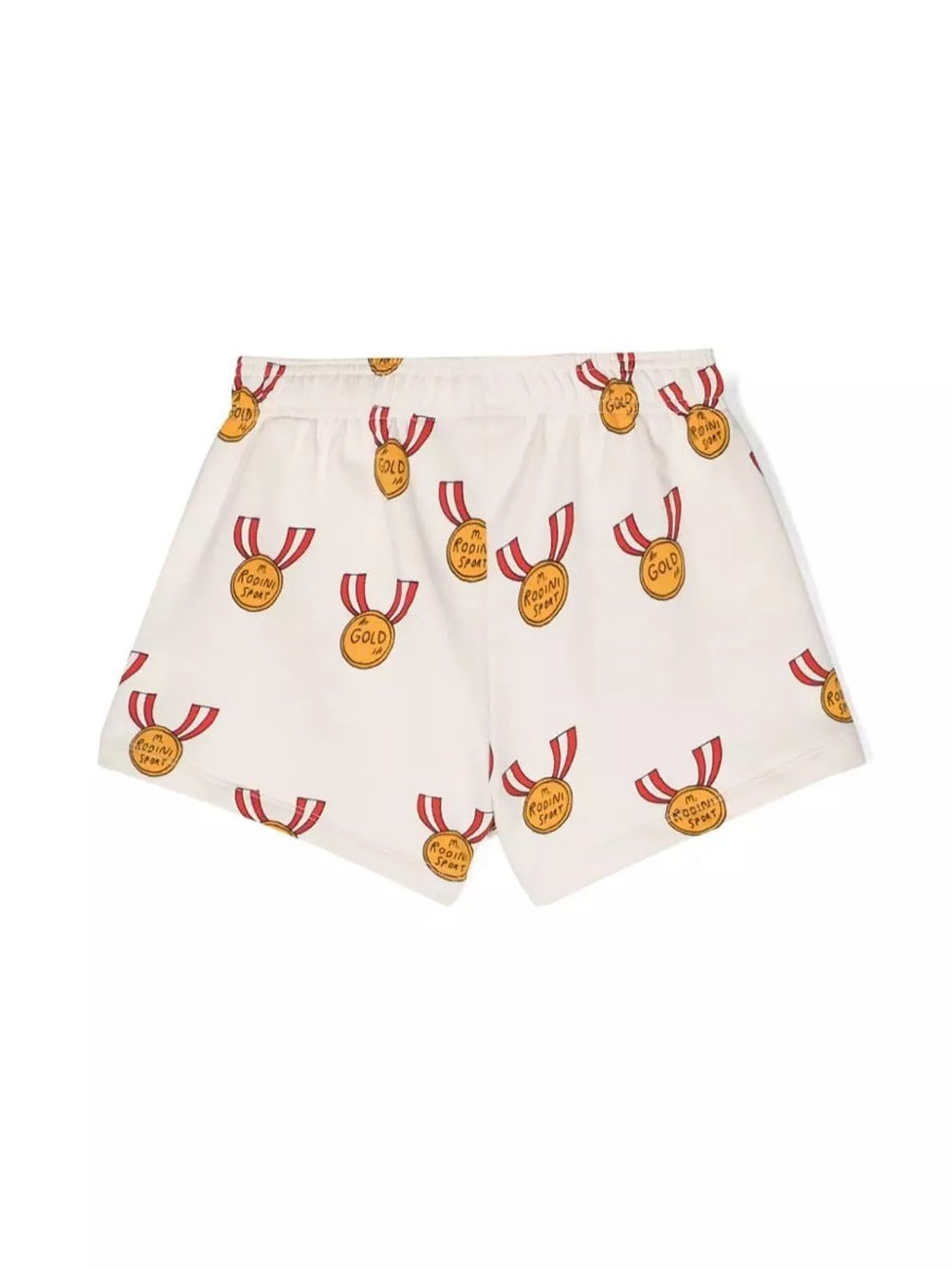 Mini Rodini Organic Cotton Medals AOP Jogger Shorts — Gray, view 2