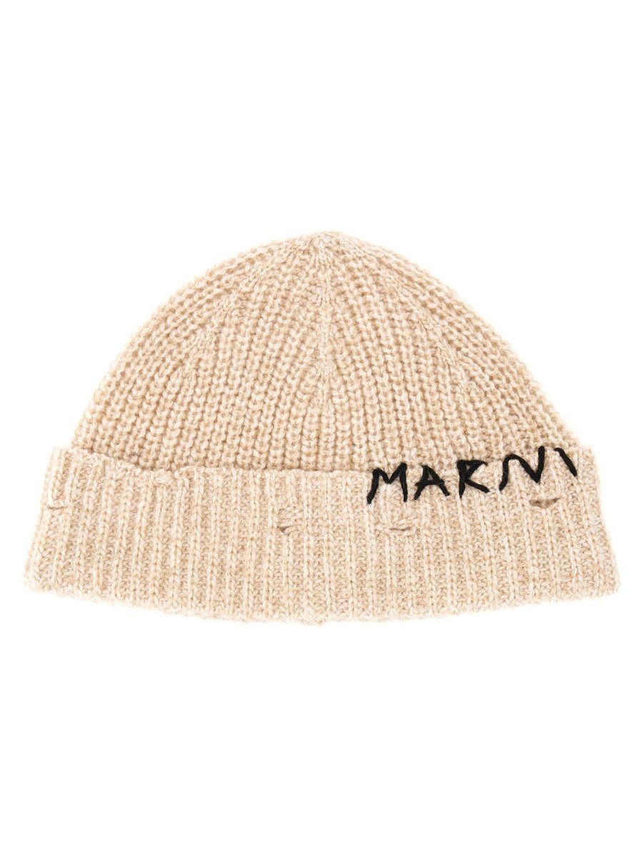 Marni CLMC0173Q0_UFH30100W23 Marni Mending Embroidery Beanie — Beige by Marni