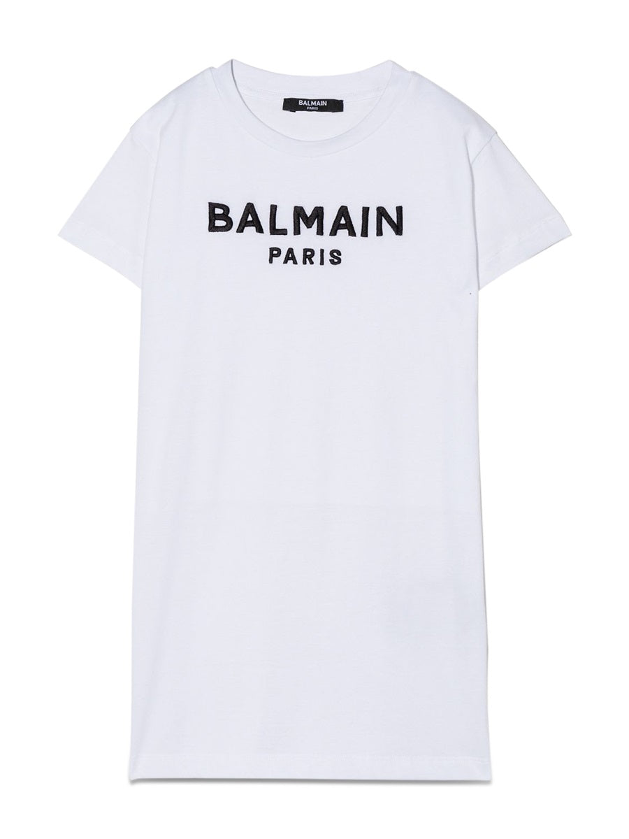 Balmain Logo-Embroidered Cotton Dress — White by Balmain