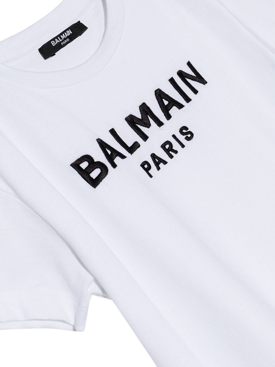 Balmain Logo-Embroidered Cotton Dress — White, view 2