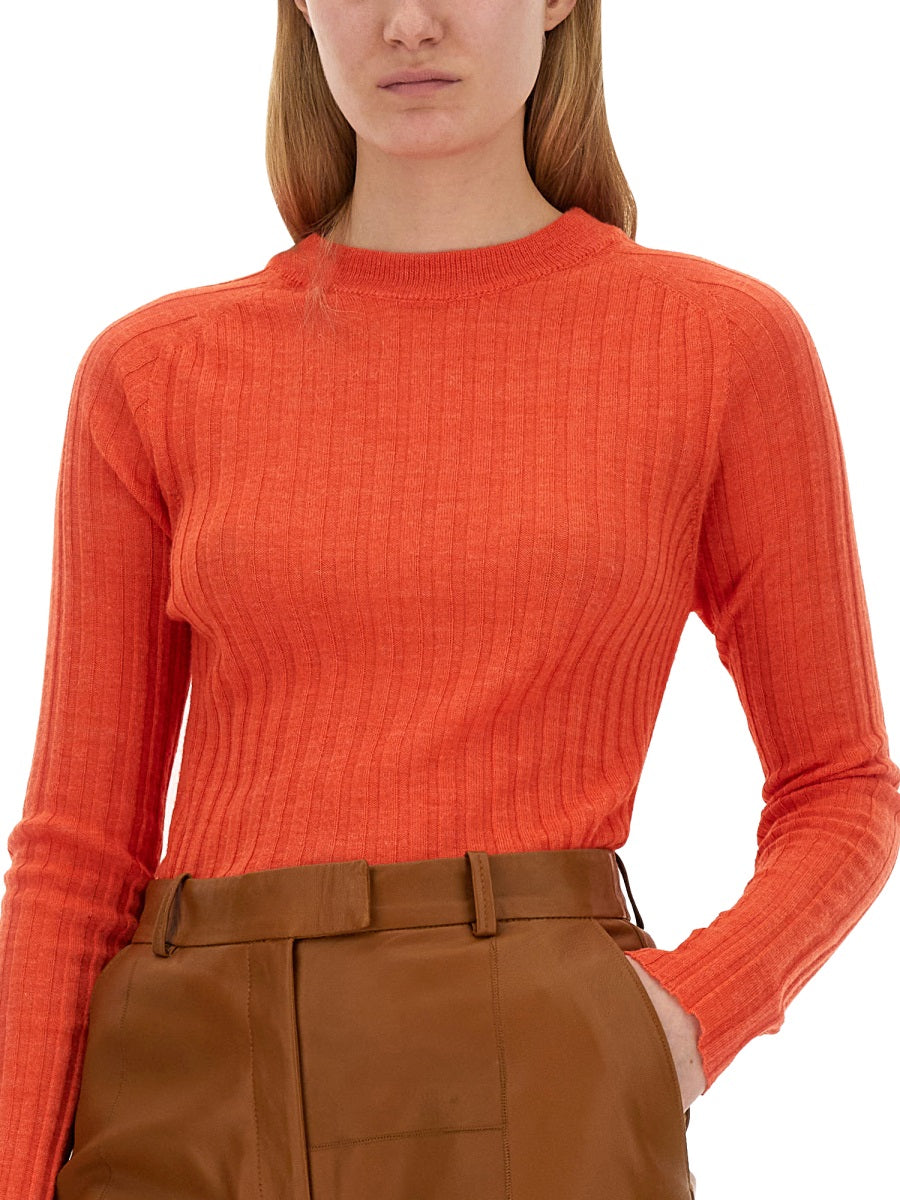 Alysi Ribbed Knit Sweater — Red, view 3