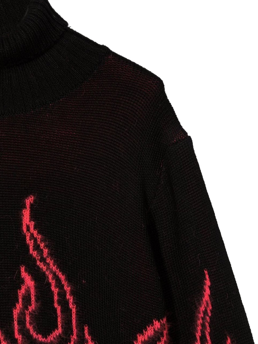 Vision Of Super Pink Flame Motif Mohair-Blend Jumper — Black, view 2