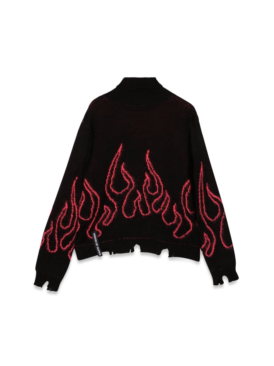 Vision Of Super Pink Flame Motif Mohair-Blend Jumper — Black, view 3