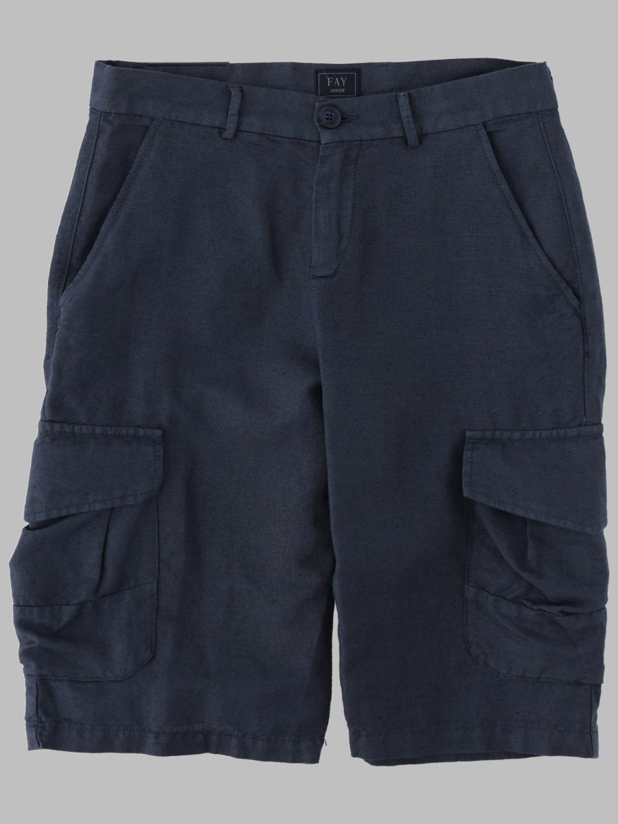 Fay Linen-Cotton Blend Bermuda Shorts — Blue by Fay