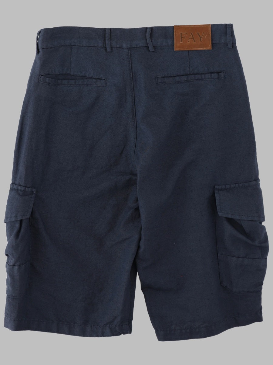 Fay Linen-Cotton Blend Bermuda Shorts — Blue, view 2