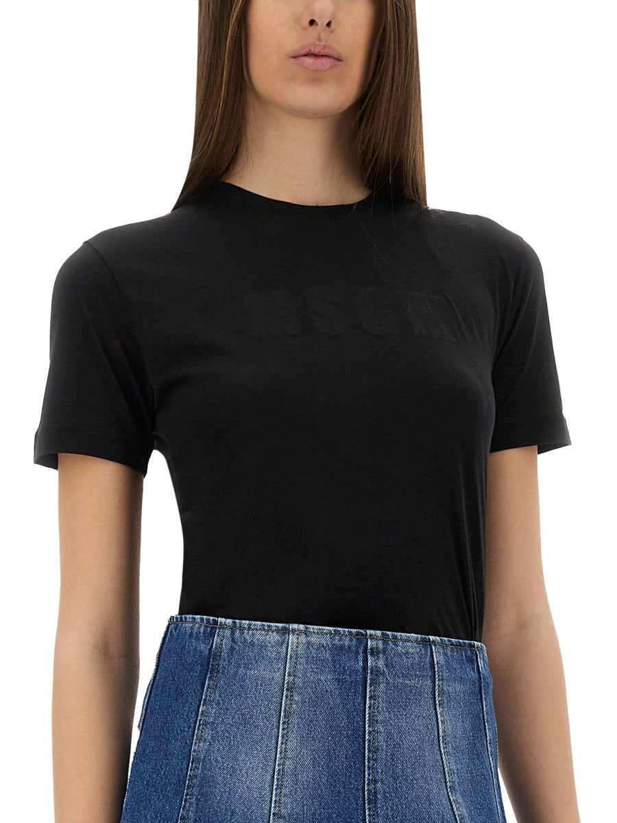 MSGM Slim Fit Cotton T-Shirt — Black, view 2