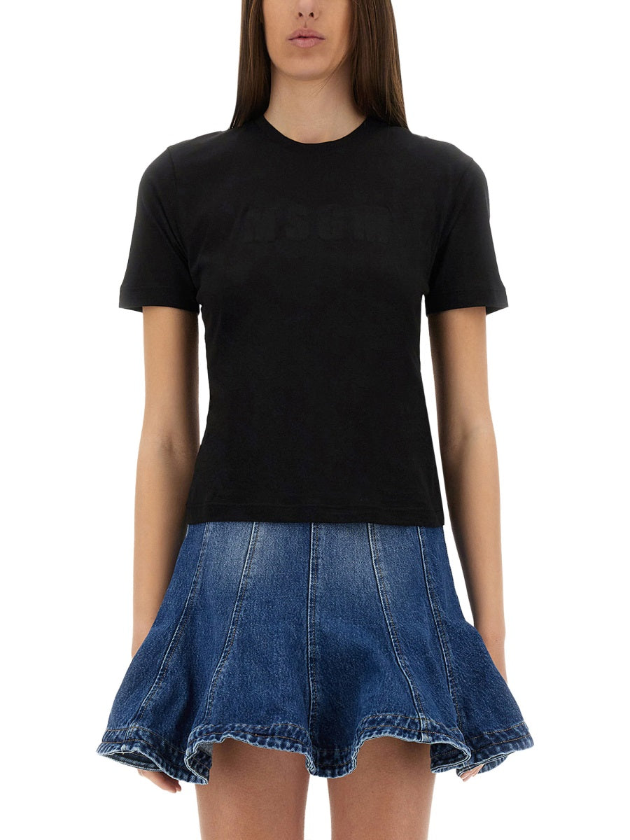 MSGM Slim Fit Cotton T-Shirt — Black, view 3