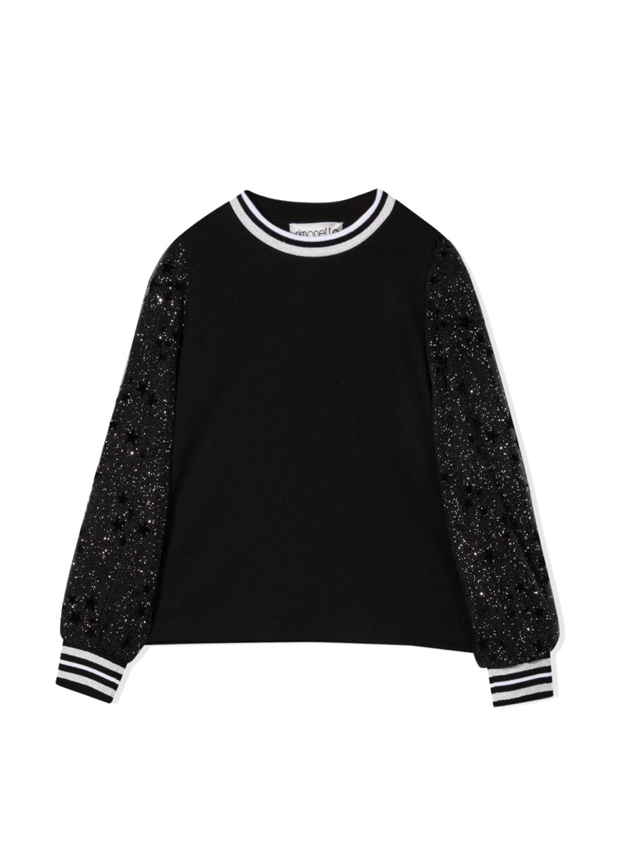 Simonetta Tulle-Sleeve Knit Sweater — Black by Simonetta