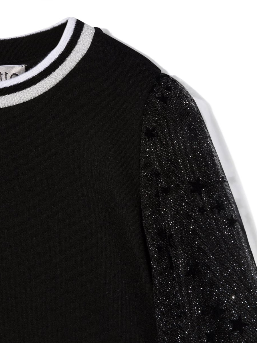 Simonetta Tulle-Sleeve Knit Sweater — Black, view 3