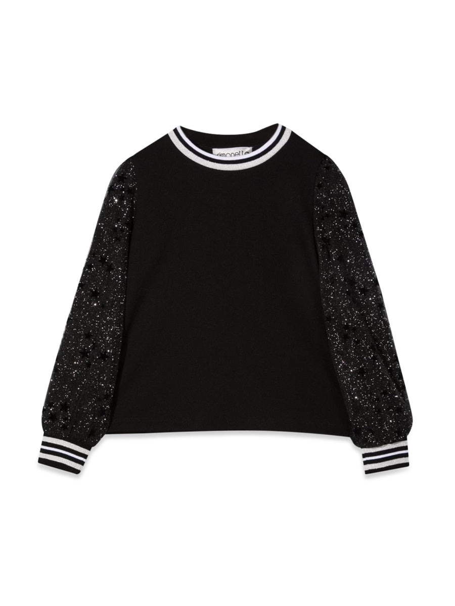 Simonetta Tulle-Sleeve Knit Sweater — Black, view 4