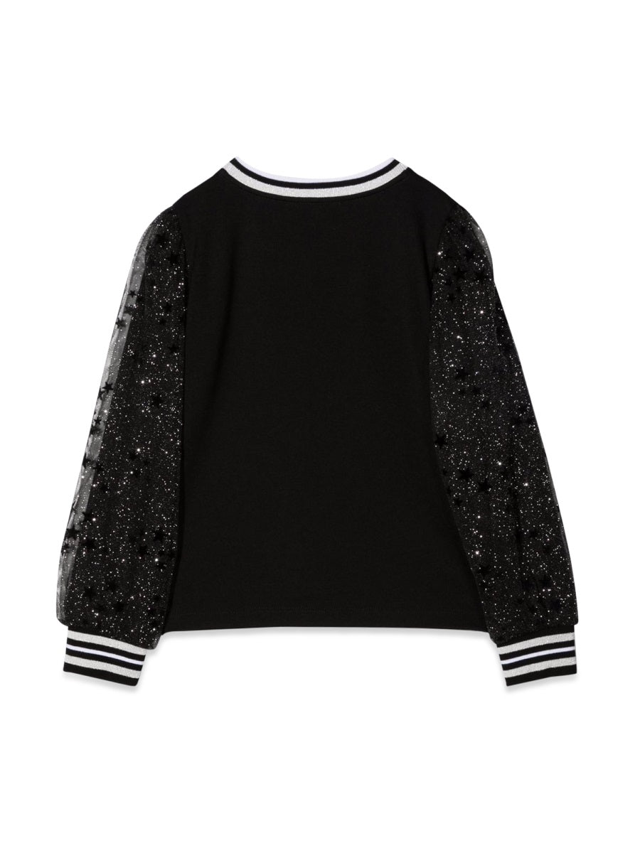 Simonetta Tulle-Sleeve Knit Sweater — Black, view 5