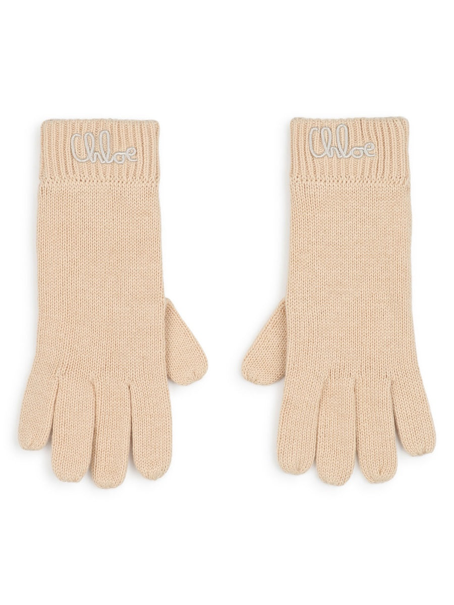 Chloé Logo-Embroidered Cotton-Wool Gloves — Beige by Chloé