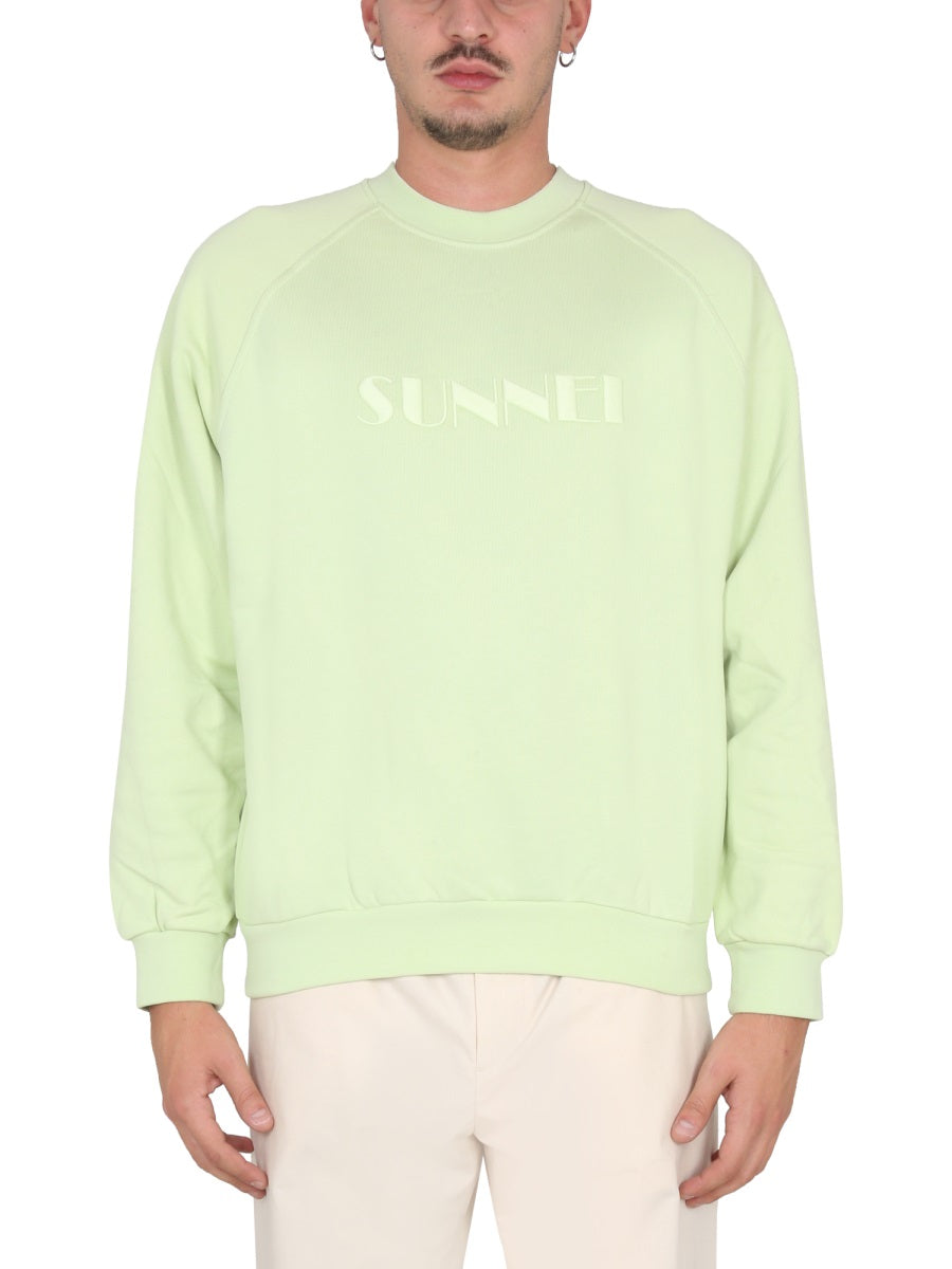 Sunnei Crewneck Cotton Sweatshirt — Green, view 2