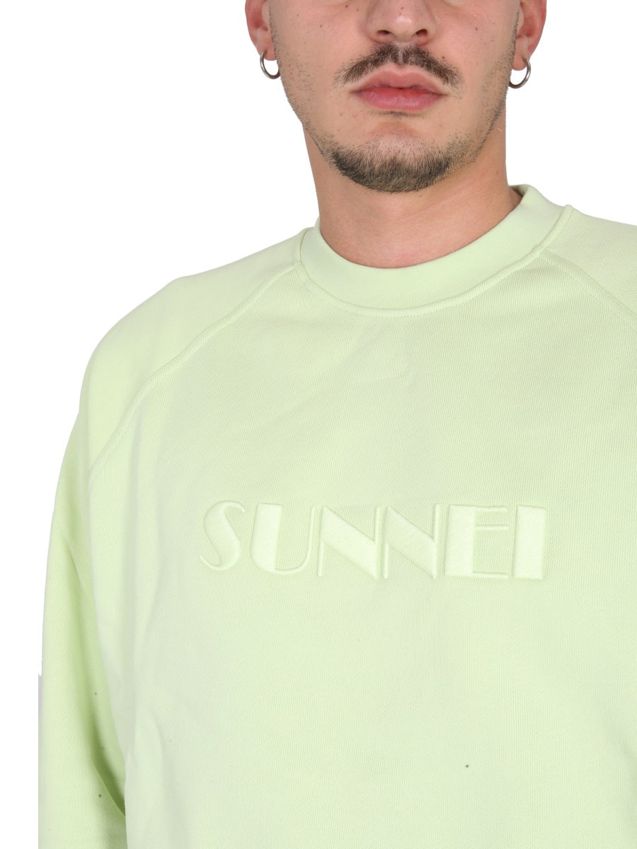 Sunnei Crewneck Cotton Sweatshirt — Green, view 4