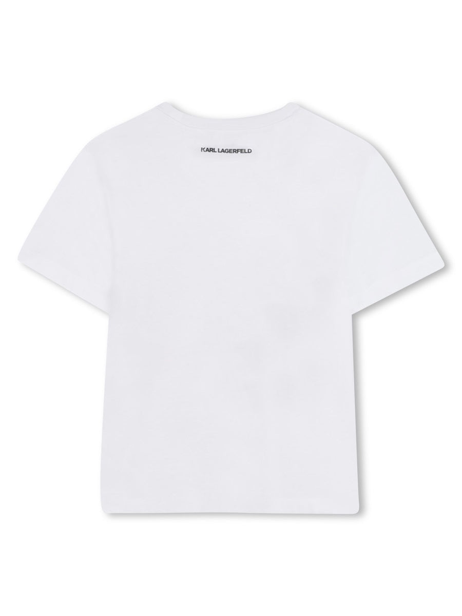 Karl Lagerfeld Logo-Embroidered Cotton T-Shirt — White, view 2