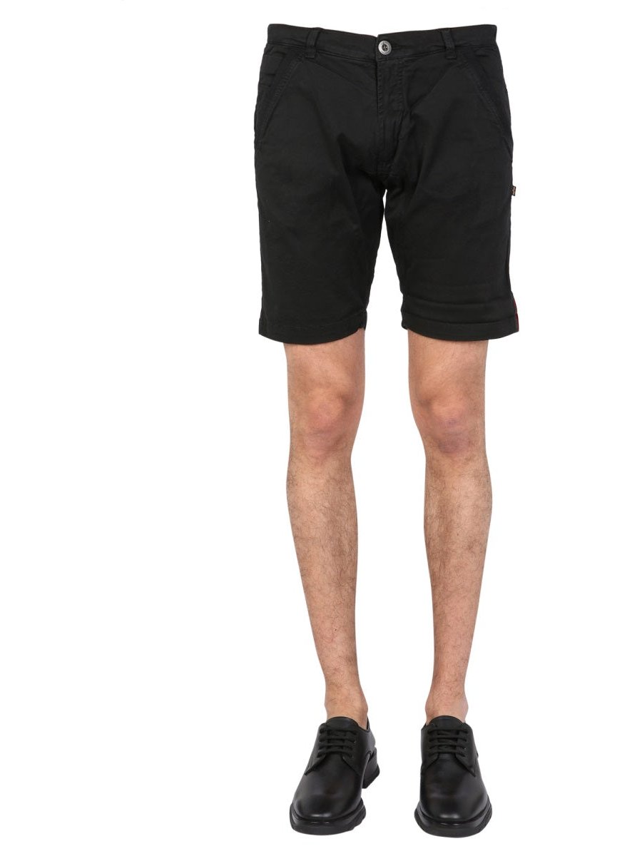 Alpha Industries Logo-Embroidered Bermuda Shorts — Black, view 2