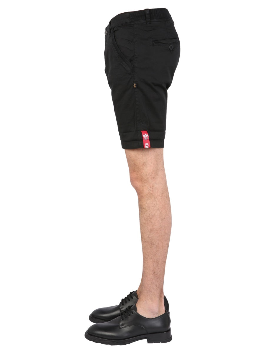 Alpha Industries Logo-Embroidered Bermuda Shorts — Black, view 3