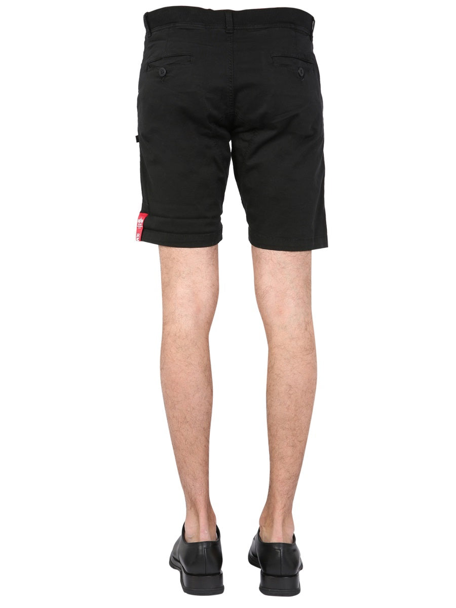 Alpha Industries Logo-Embroidered Bermuda Shorts — Black, view 4