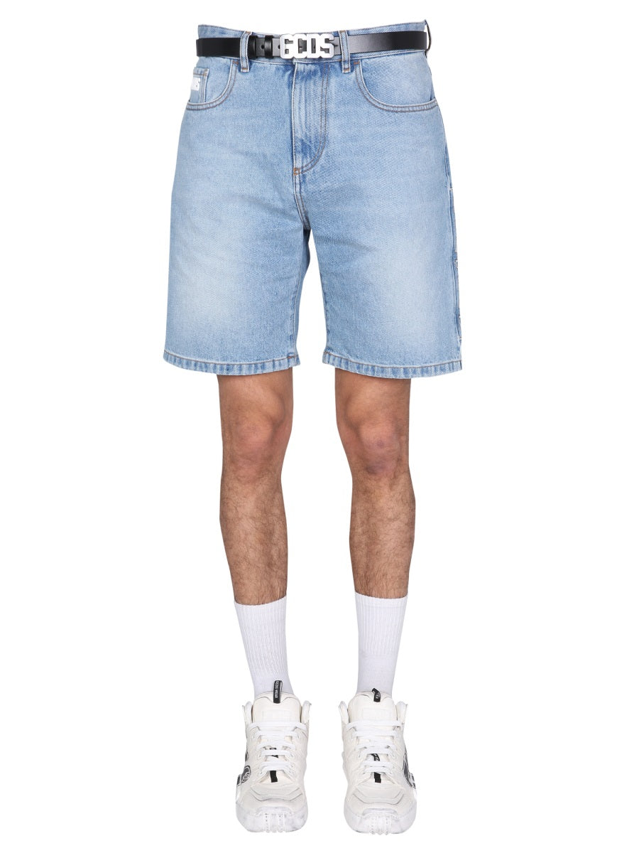 GCDS Logo-Embroidered Cotton Bermuda — Blue by GCDS