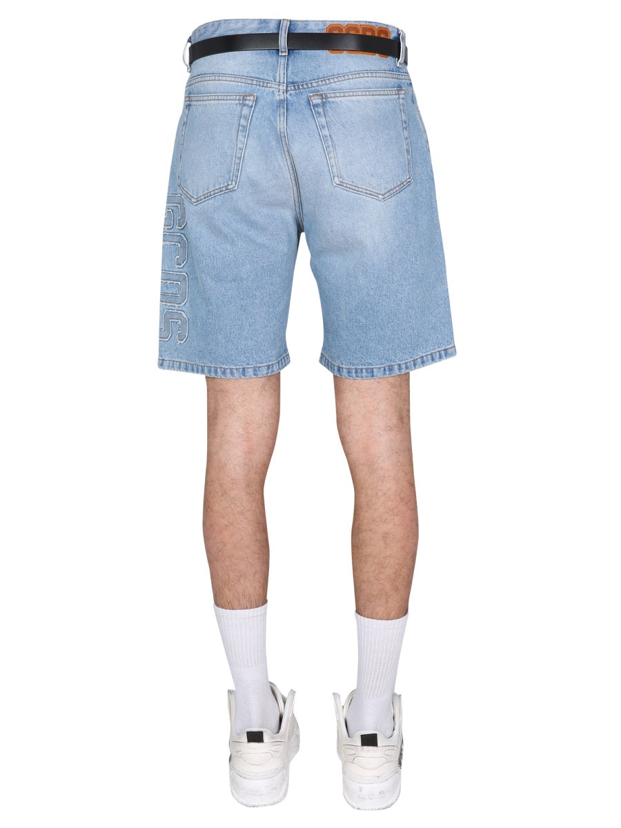 GCDS Logo-Embroidered Cotton Bermuda — Blue, view 3