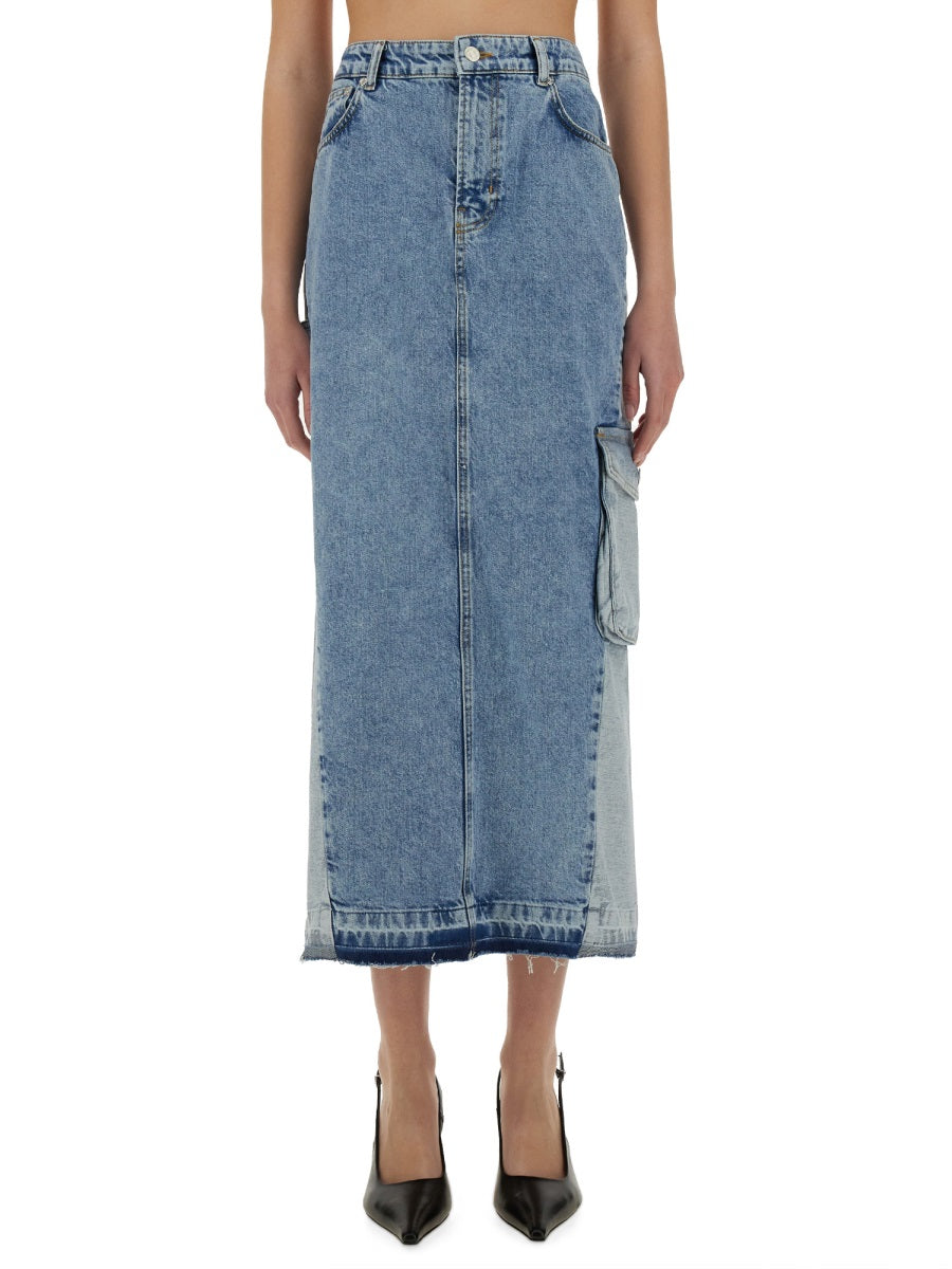 Moschino Long Denim Skirt — Blue, view 2