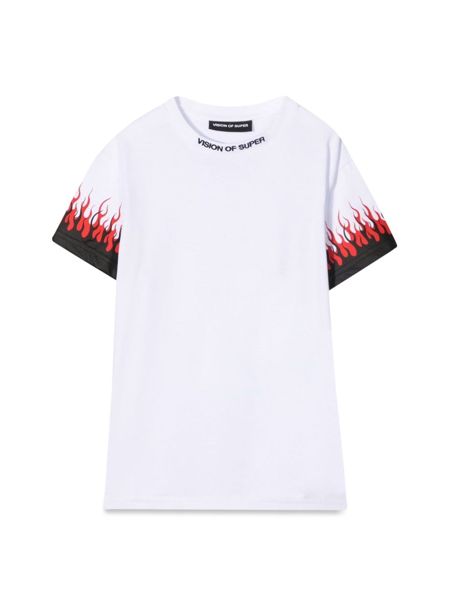 Vision Of Super Double Flame Cotton T-Shirt — White by Vision Of Super