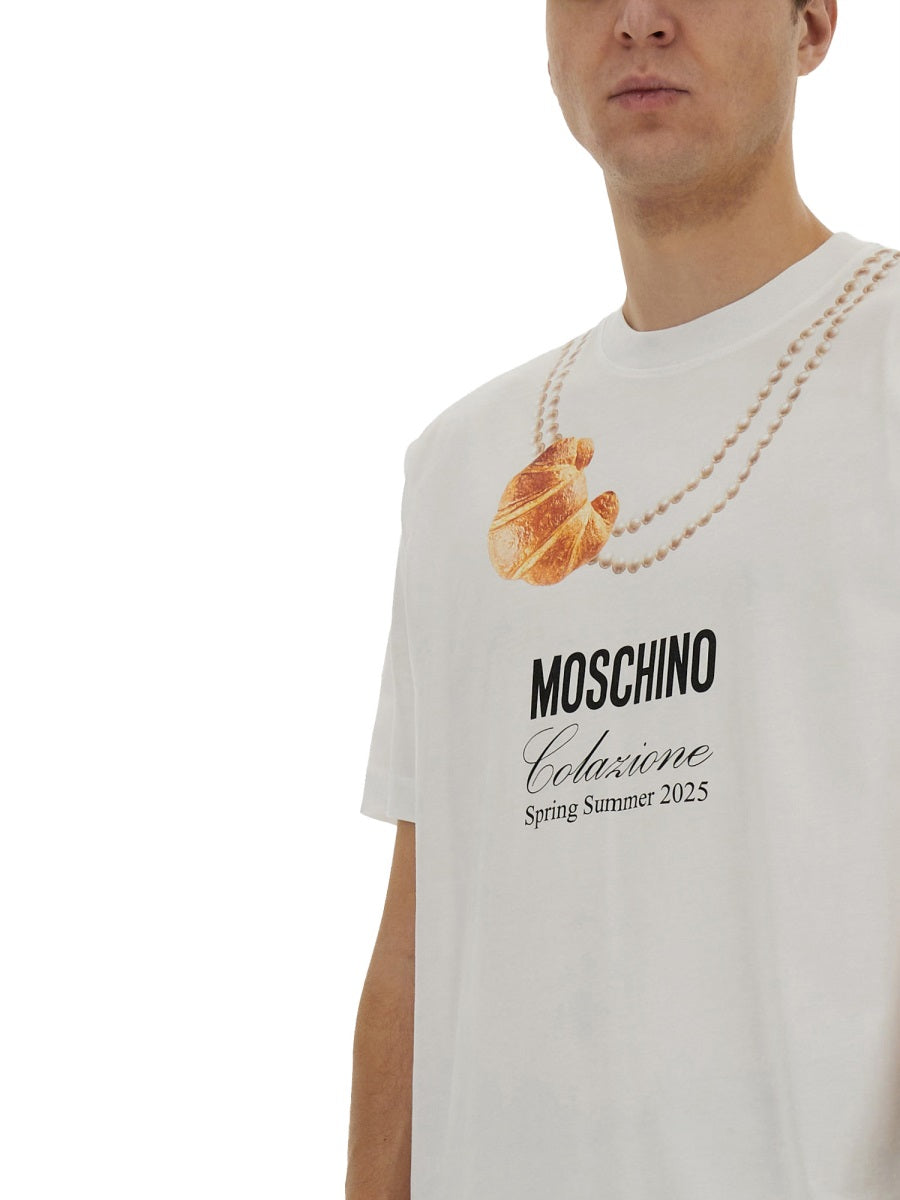 Moschino Logo-Print Cotton T-Shirt — White, view 2