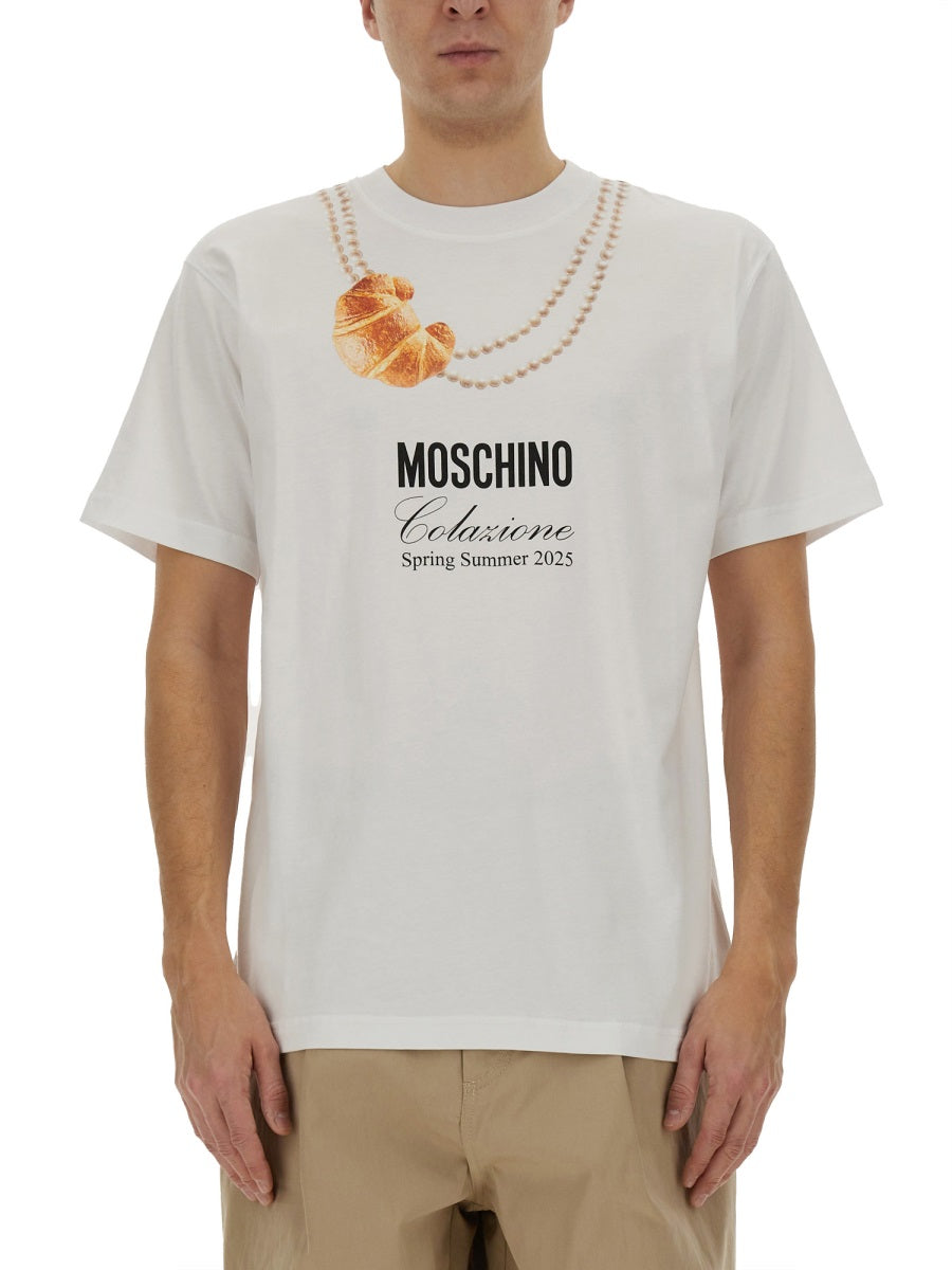 Moschino Logo-Print Cotton T-Shirt — White, view 3