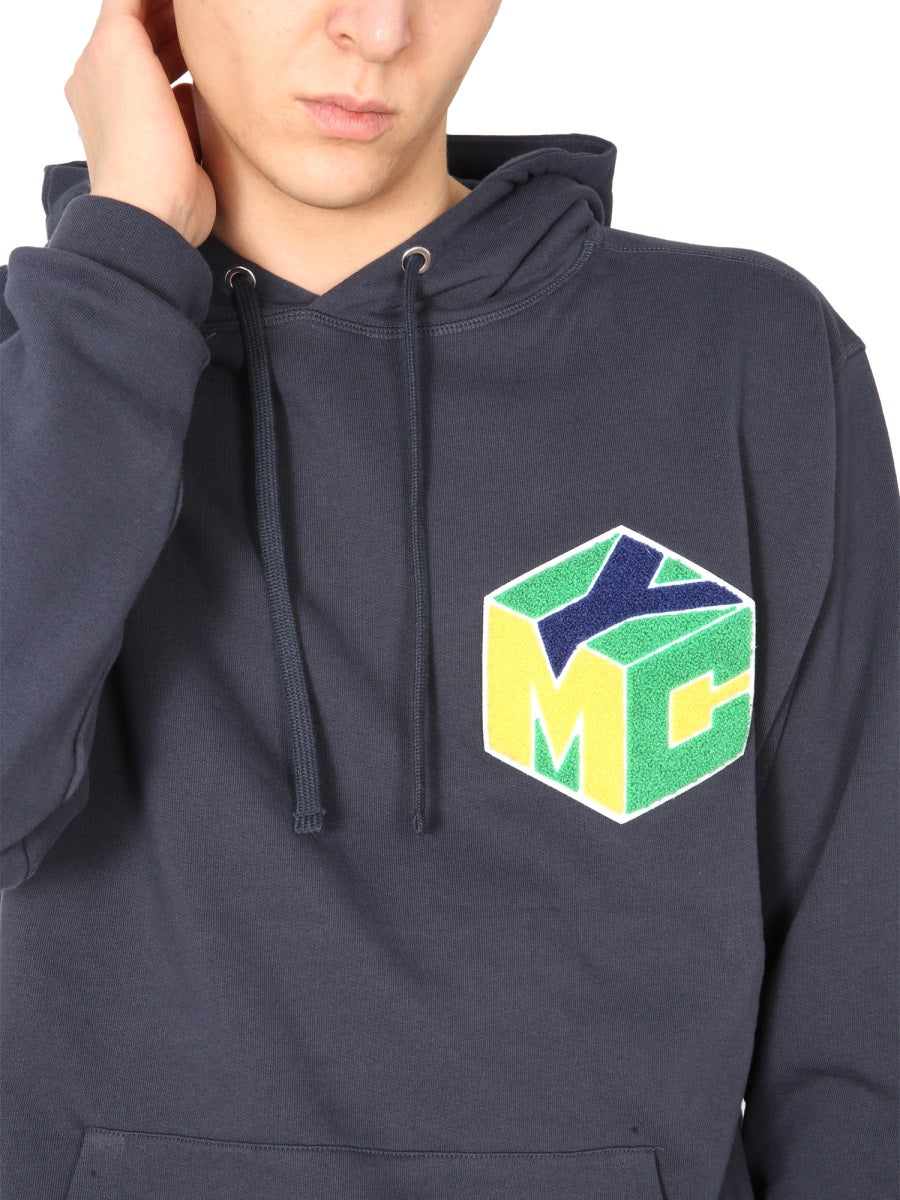 Ymc Hooded Cotton Sweatshirt — Blue, view 4