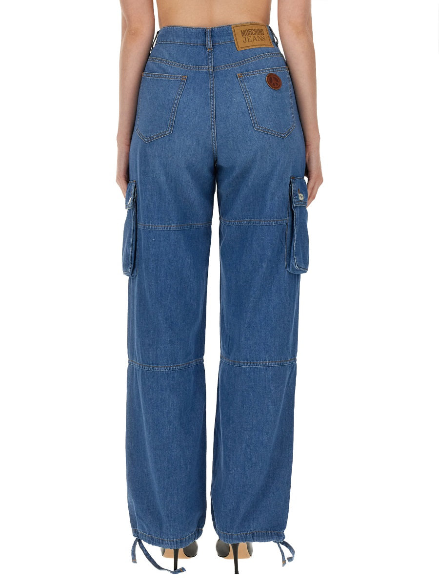 Moschino Viscose-Elastane Blend Cargo Pants — Blue by Moschino