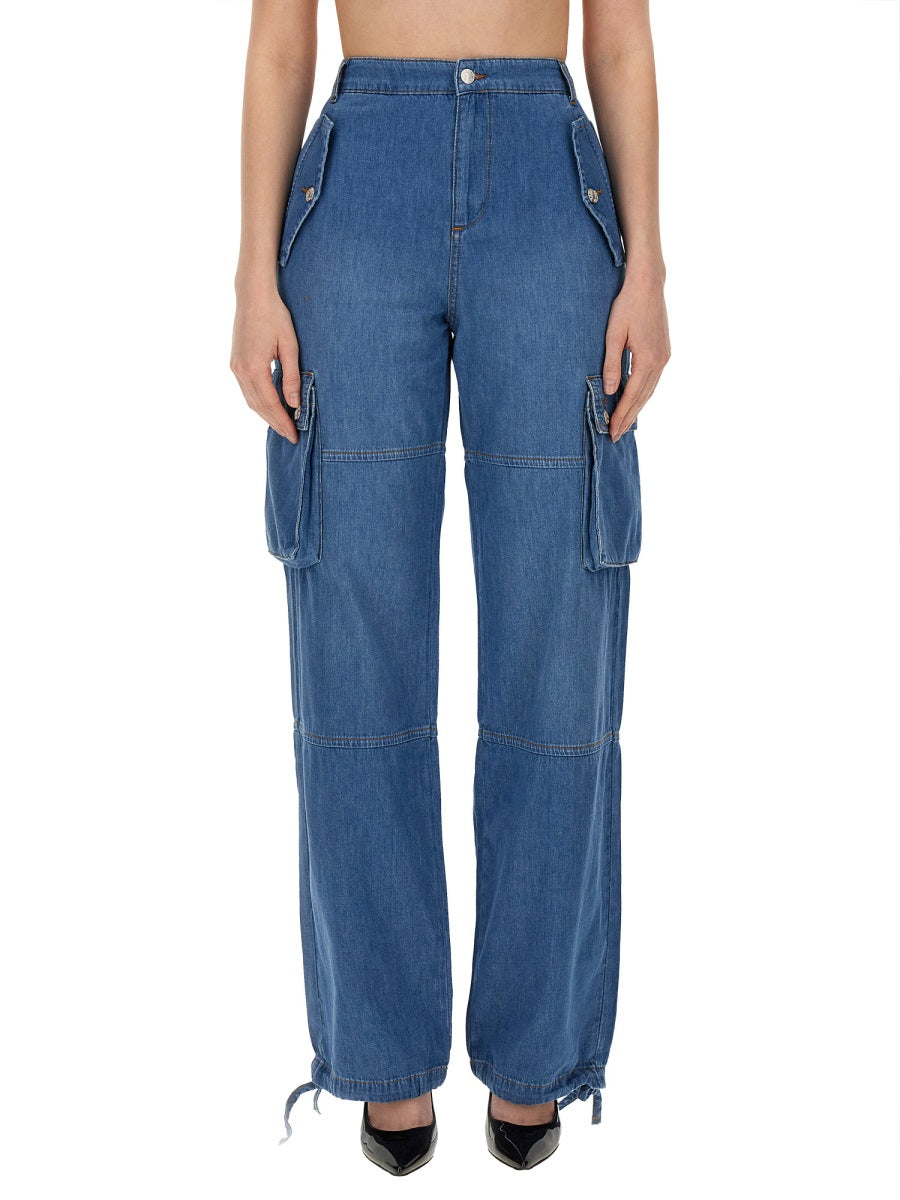 Moschino Viscose-Elastane Blend Cargo Pants — Blue, view 2