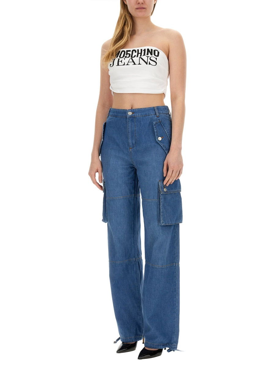 Moschino Viscose-Elastane Blend Cargo Pants — Blue, view 3