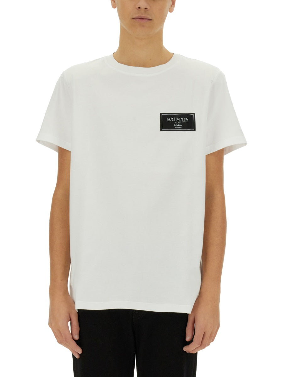 Balmain Logo-Embroidered T-Shirt — White, view 3