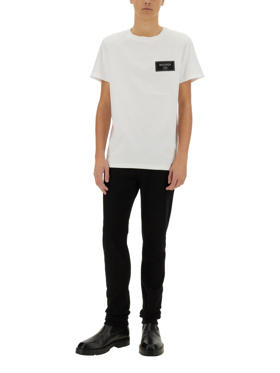 Balmain Logo-Embroidered T-Shirt — White, view 4
