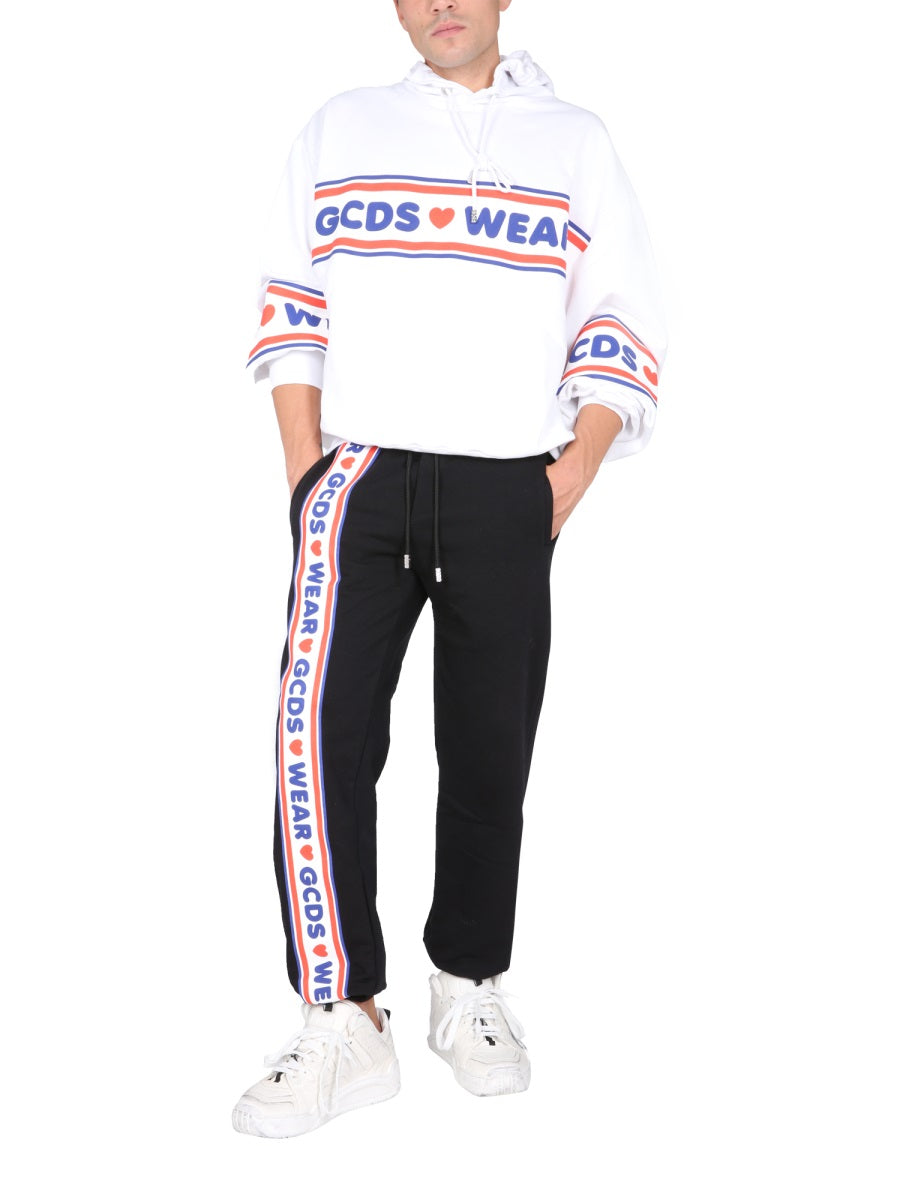 GCDS Logo-Print Hooded Sweatshirt — White by GCDS