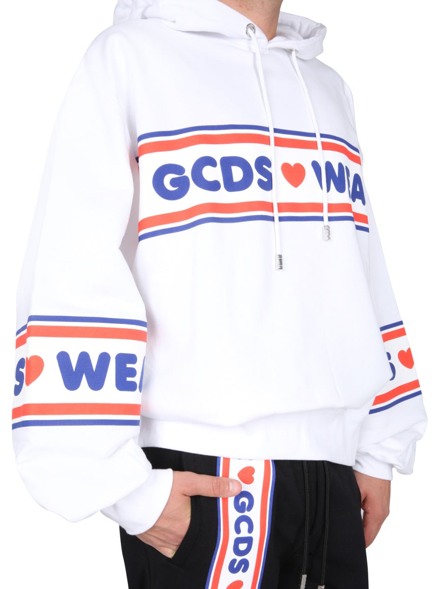 GCDS Logo-Print Hooded Sweatshirt — White, view 2
