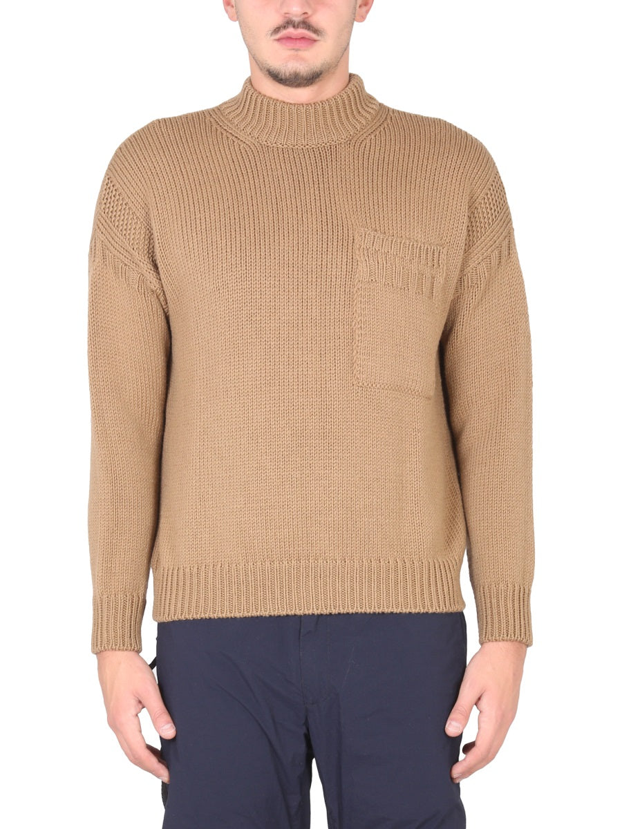 Ten C Cotton Ribbed Turtleneck — Beige, view 2