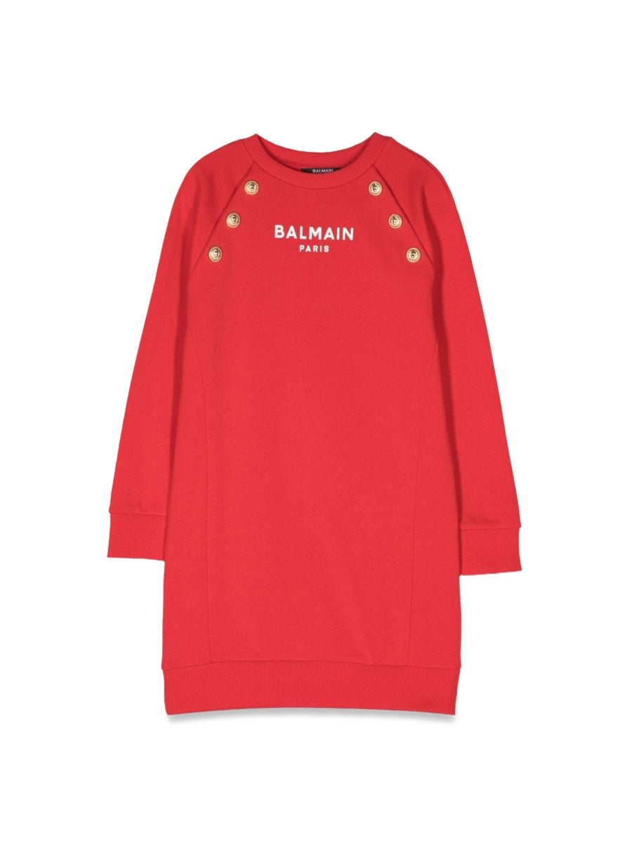 Balmain Cotton Sweatshirt Dress — Red by Balmain