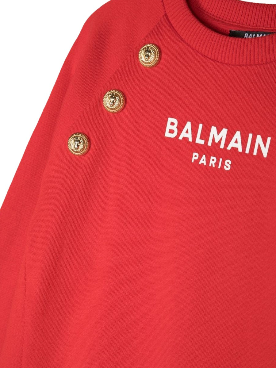 Balmain Cotton Sweatshirt Dress — Red, view 3