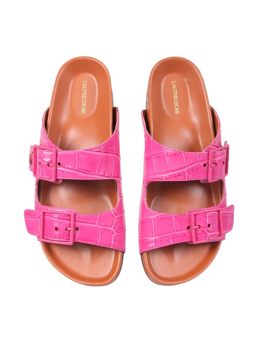 L'Autre Chose Coconut Print Leather Sandals — Pink, view 2