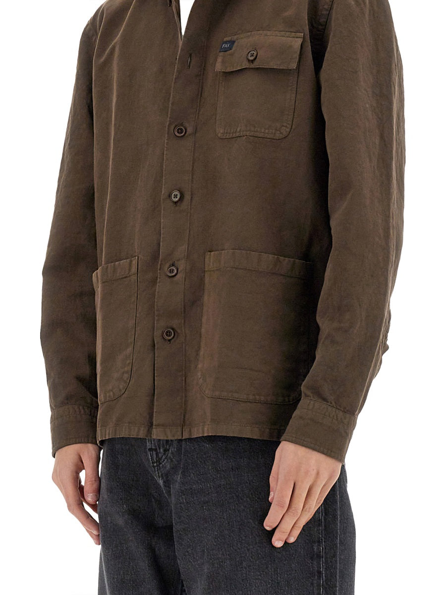 Fay Linen-Cotton Shirt Jacket — Brown, view 2