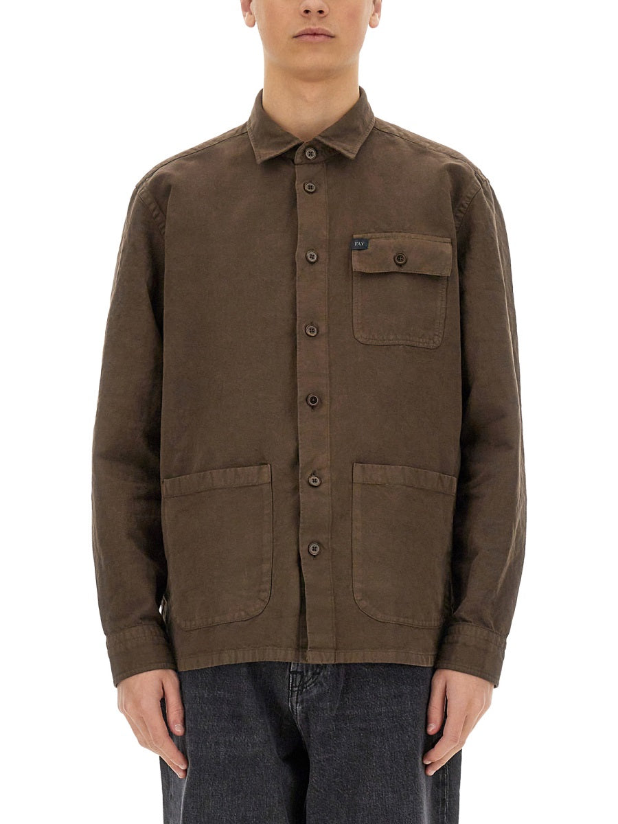 Fay Linen-Cotton Shirt Jacket — Brown, view 3