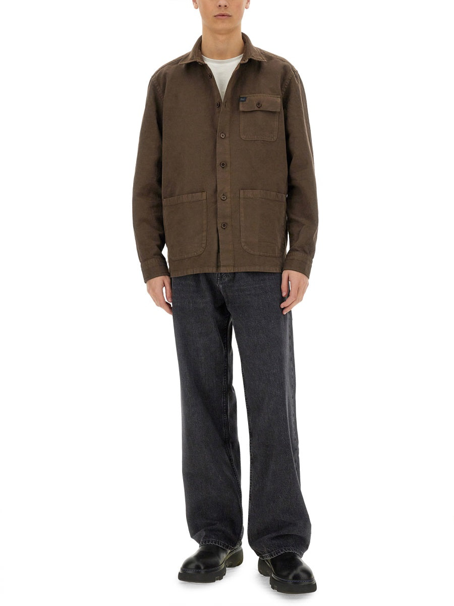 Fay Linen-Cotton Shirt Jacket — Brown, view 4
