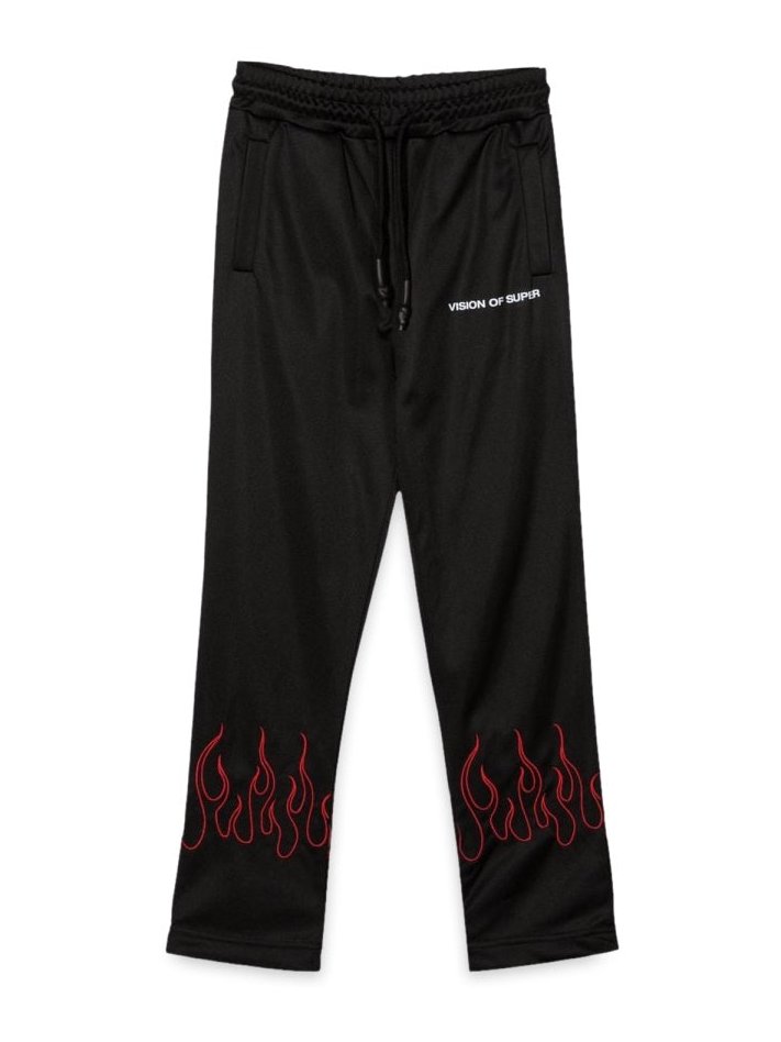 Vision Of Super Red Embroidered Flames Trousers — Black by Vision Of Super