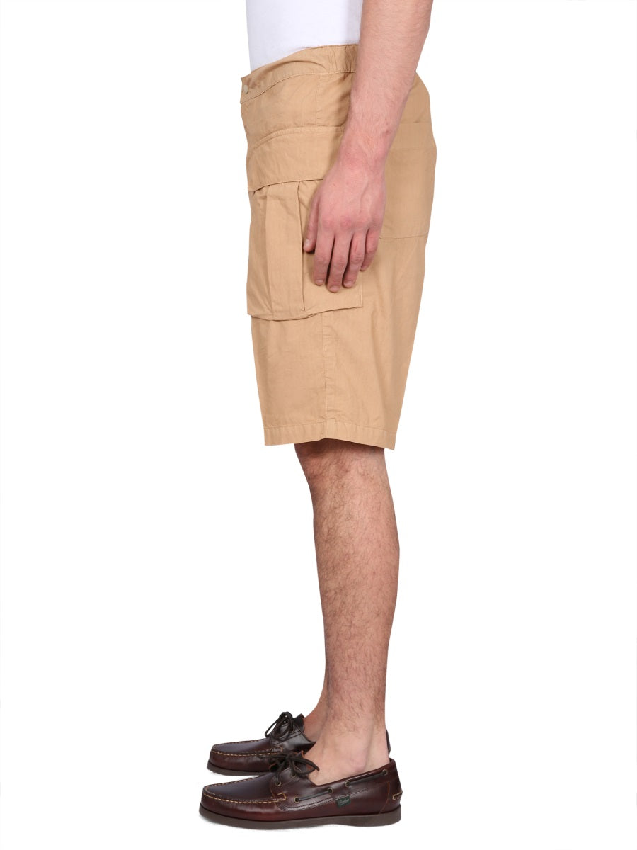 Aspesi Cotton Button Closure Bermuda Shorts — Yellow, view 2
